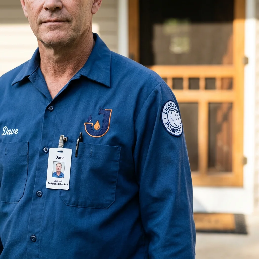 Licensed plumber showing ID badge in Polkton, NC