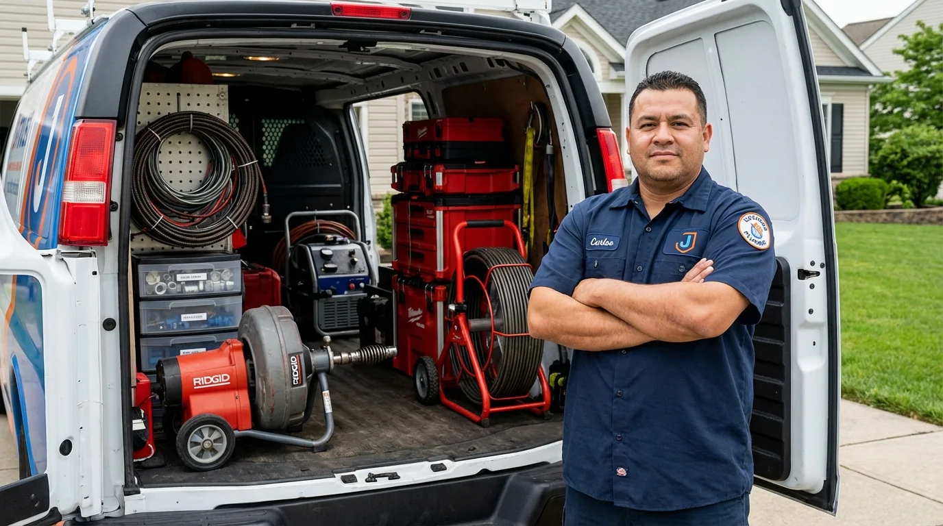 Professional drain cleaning equipment and Johns Plumbing LLC plumber in Polkton