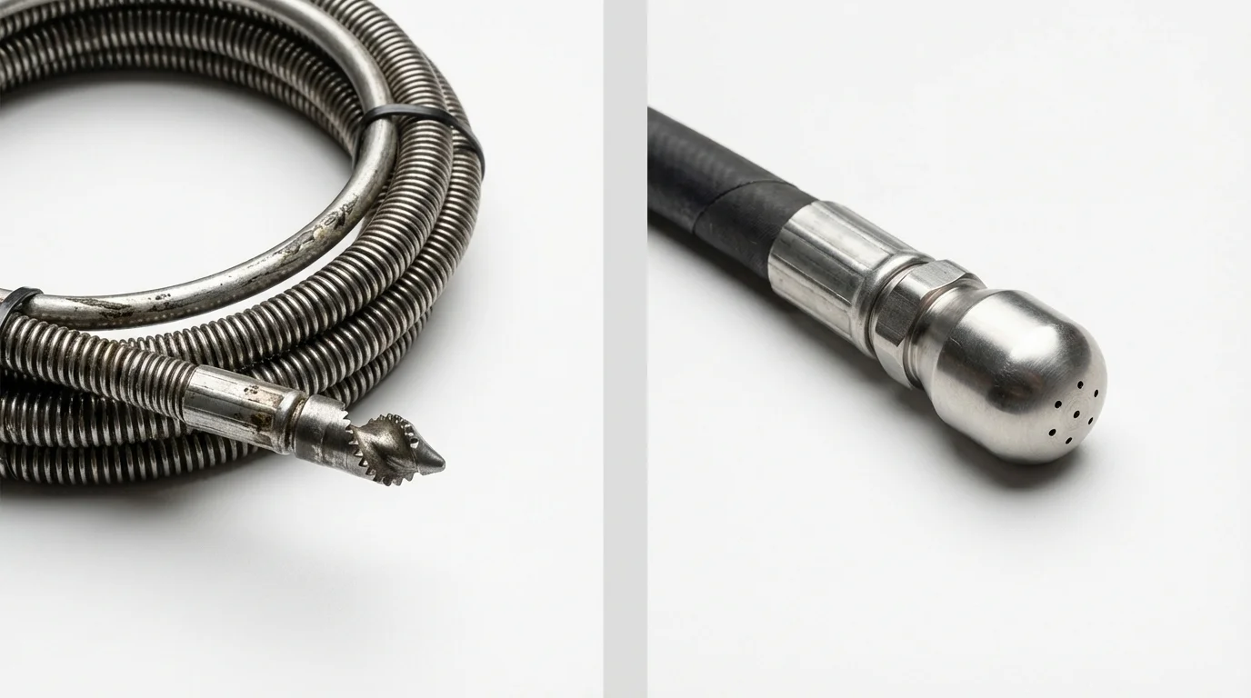 Drain snake cable and hydro jetting nozzle used for drain cleaning in Polkton, NC