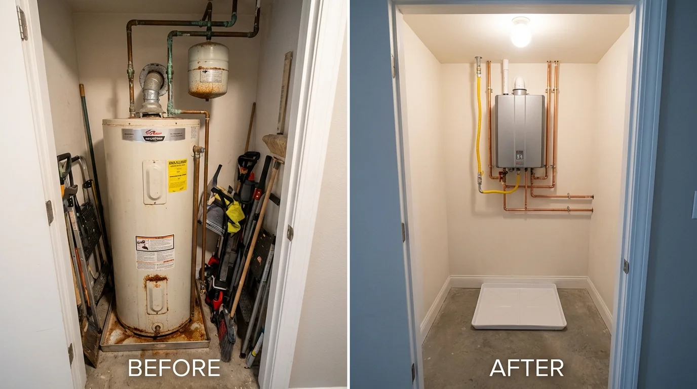 Tank water heater versus wall-mounted tankless unit comparison for Polkton, NC homeowners