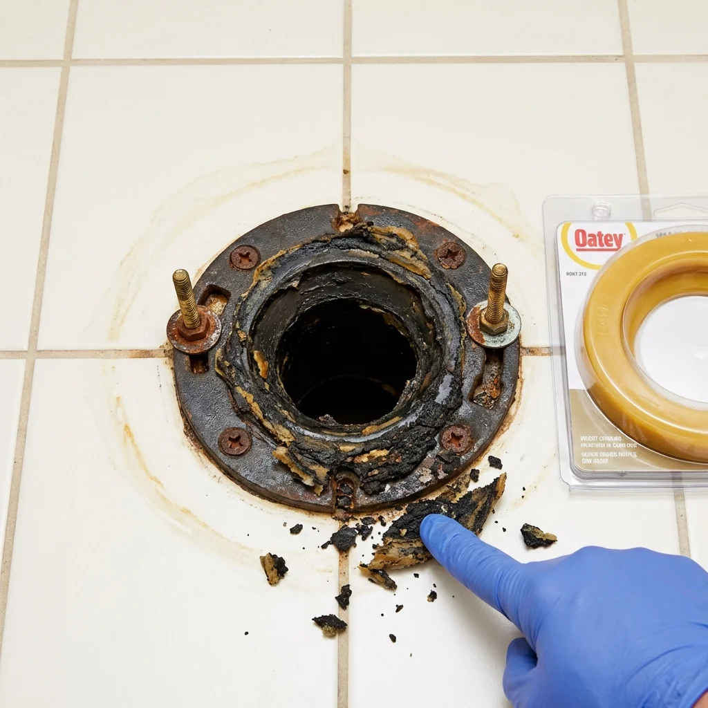 Failed wax ring showing water seepage at the base of a toilet in a Polkton, NC home
