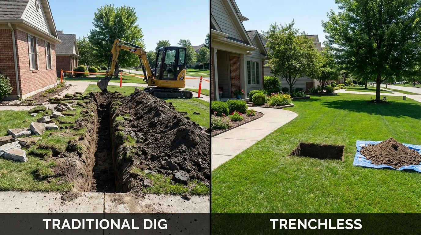 Trenchless sewer repair with minimal yard damage versus traditional excavation in Polkton, NC